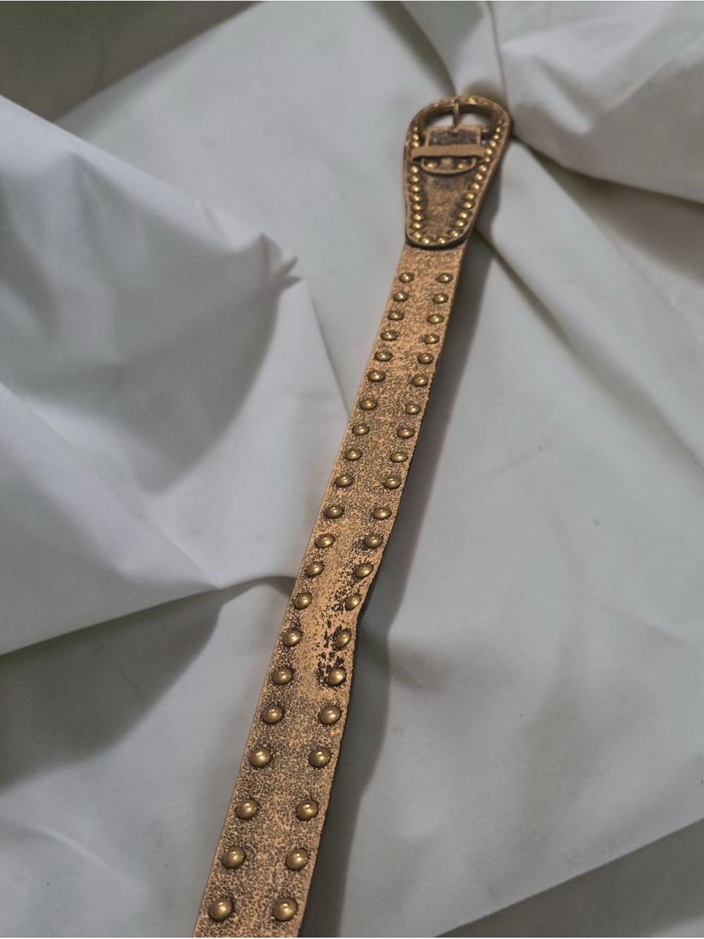 Studded Distressed Leather Belt in Black/Brown - Picture 3 of 4